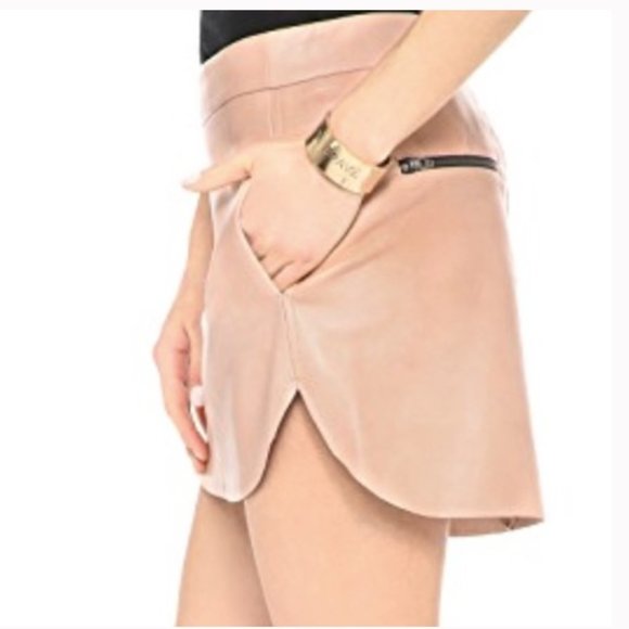 MICHELLE MASON   Baseball Hem Leather Mini Skirt - Size 0 - Picture 2 of 3